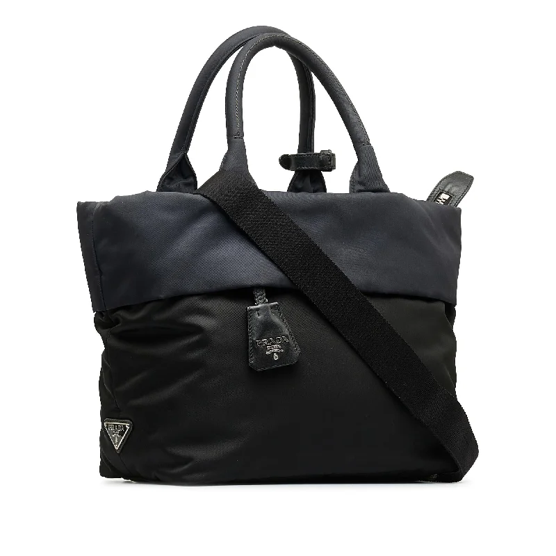 Prada tote bags with a double - handle and shoulder - strap option for easy usePrada Tessuto Reversible Satchel (SHG-3iPNAe)