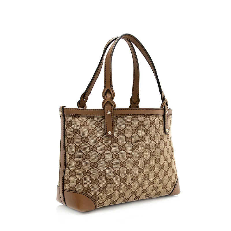 Gucci tote bags for women with a double - handle designGucci GG Canvas Craft Small Tote (21294)