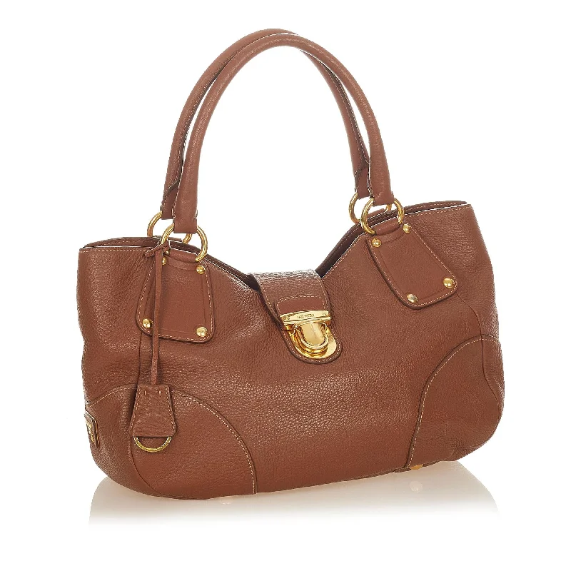 Ladies Prada shoulder bags with a wide - width strap for enhanced comfortPrada Leather Handbag 25075