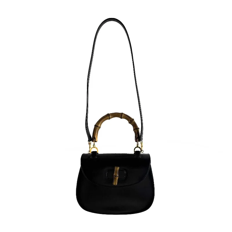 Gucci Marmont bags for women with quilted leather exteriorsGUCCI Vintage Bamboo Night Handle Black shoulder crossbody bag