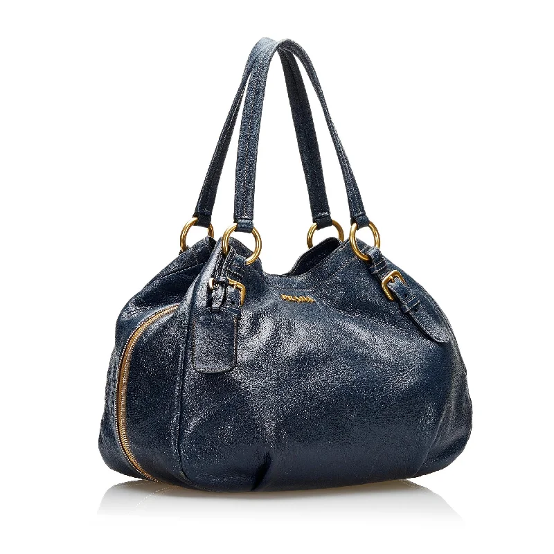 Prada bags with a front - zip pocket for small items like cards and keysPrada Leather Shoulder Bag 36104