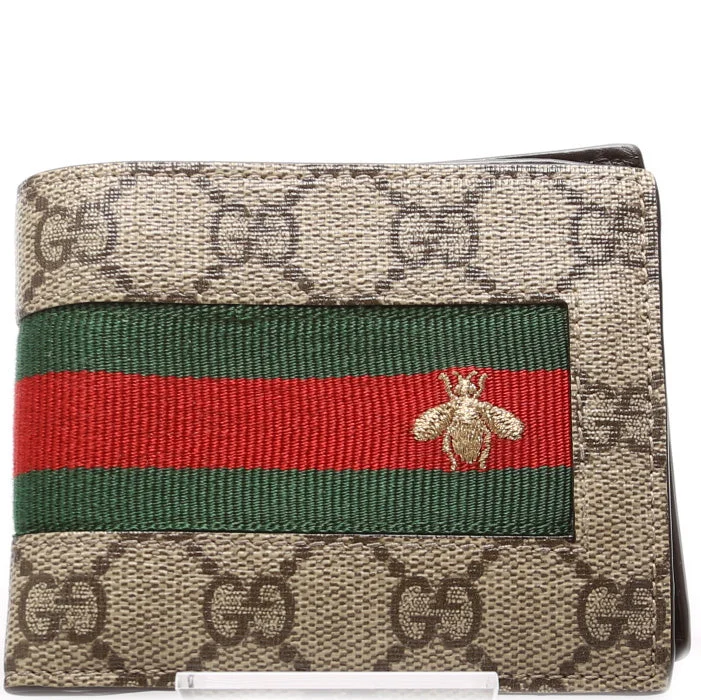 Ladies Gucci handbags with a detachable coin purse insideGucci Supreme Web Bee Wallet 408827