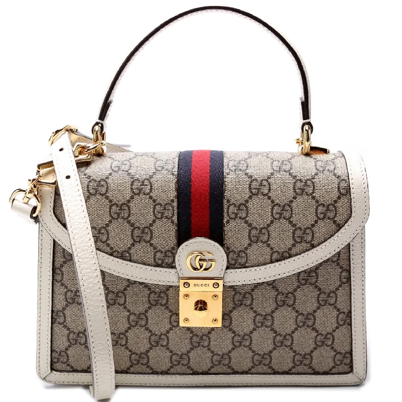 Women Gucci bags with a front - flap pocket for quick - access itemsGucci Supreme Ophidia Small Top Handle Bag 651055