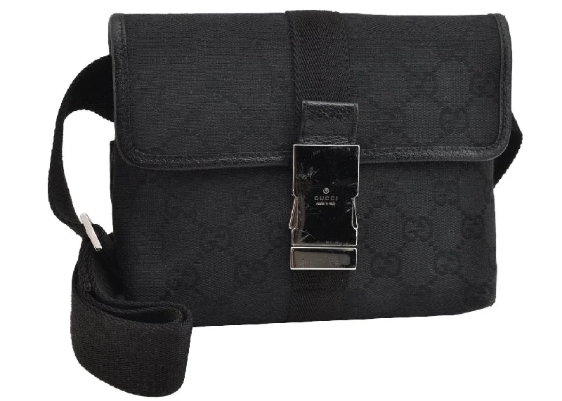 Gucci Marmont bags for women with a snakeskin - effect panelAuthentic GUCCI Waist Body Bag Purse GG Canvas Leather 131236 Black 9018J