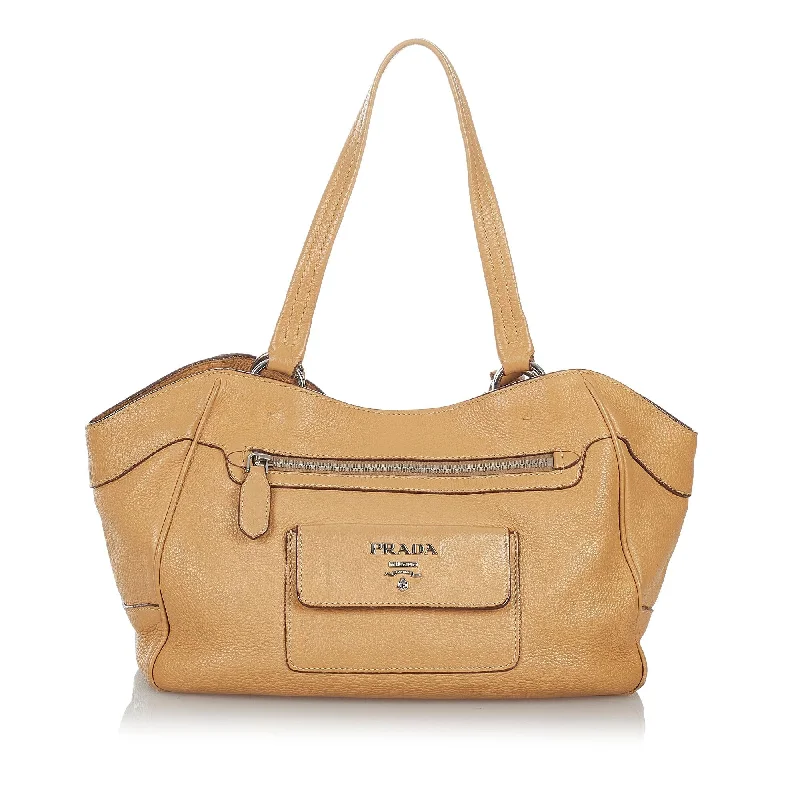 Prada bags with a front - flap pocket for quick access to essentialsPrada Leather Shoulder Bag 33865