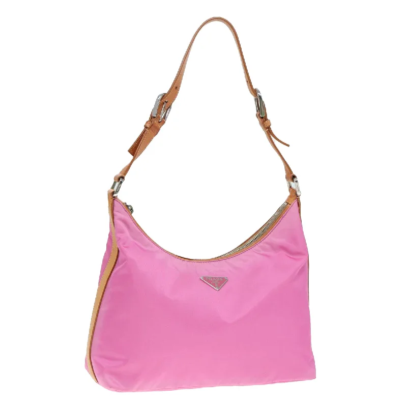 Prada handbags with a metal - framed clasp for durability and stylePRADA Shoulder Bag Nylon Pink Silver Auth ki4826