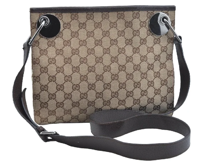 Ladies Gucci shoulder bags with a wide - width strapAuthentic GUCCI Shoulder Cross Bag GG Canvas Leather 120841 Brown K9642