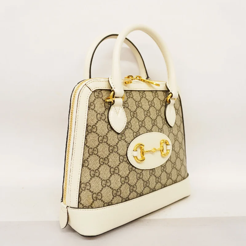 Gucci tote bags for women with a water - resistant coatingGUCCIAuth  Horsebit 2way Bag 621220 GG Supreme Beige,White