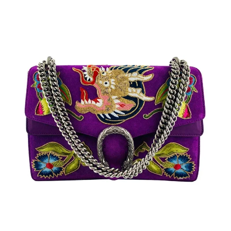 Women Gucci bags with a detachable mirror insideGucci Handbag Dionysus Dragon Purple Suede Shoulder Bag 403348