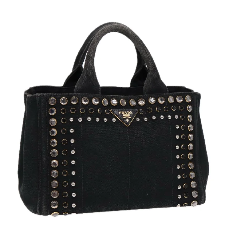 Ladies Prada shoulder bags with a tassel - adorned zipper for added charmPRADA Bijoux Canapa PM Hand Bag Canvas Black Gold Auth 88686