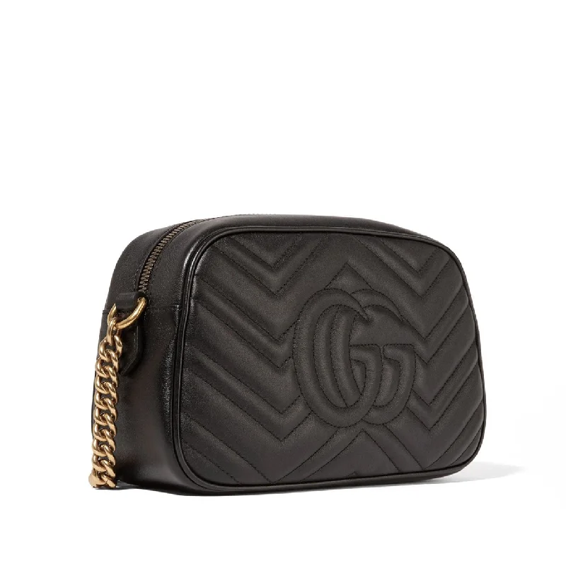 Women Gucci Sylvie bags with a crystal - embellished web stripeGucci 447632 520981 Women's Black Quilted Leather GG Marmont Shoulder bag (GG2069)