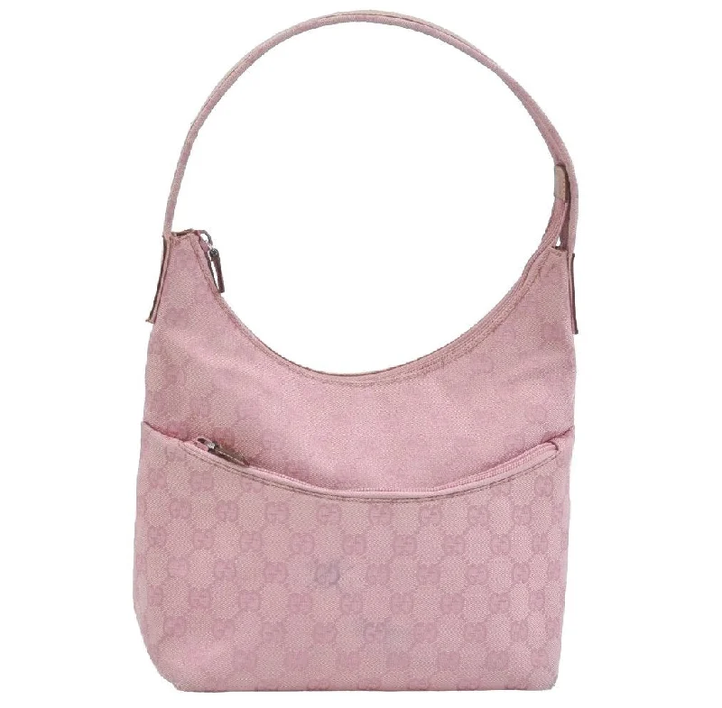 Women Gucci Sylvie bags with a crystal - embellished web stripeAuthentic GUCCI Shoulder Bag GG Canvas Leather Pink K9660