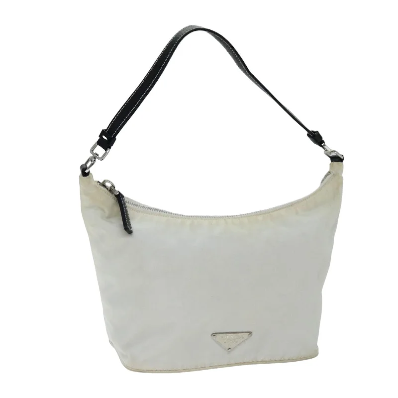 Prada Cleo bags with a curved shape and a chain - link shoulder strapPRADA Shoulder Bag Nylon Leather White Black Auth 75215