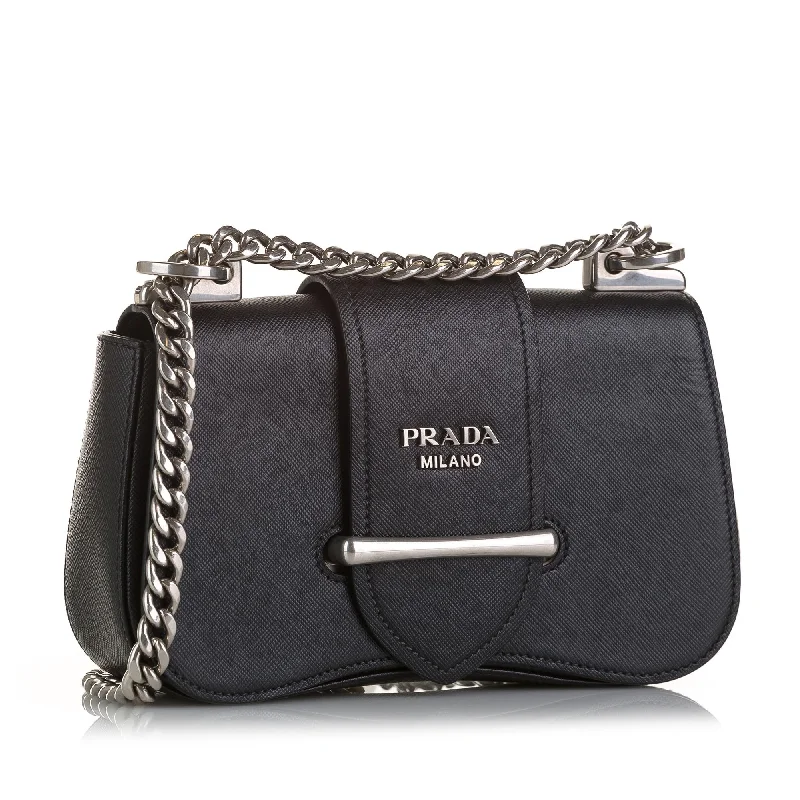 Prada Cleo bags with a curved shape and a chain - link shoulder strapPrada Medium Saffiano Lux Sidonie ChLejL