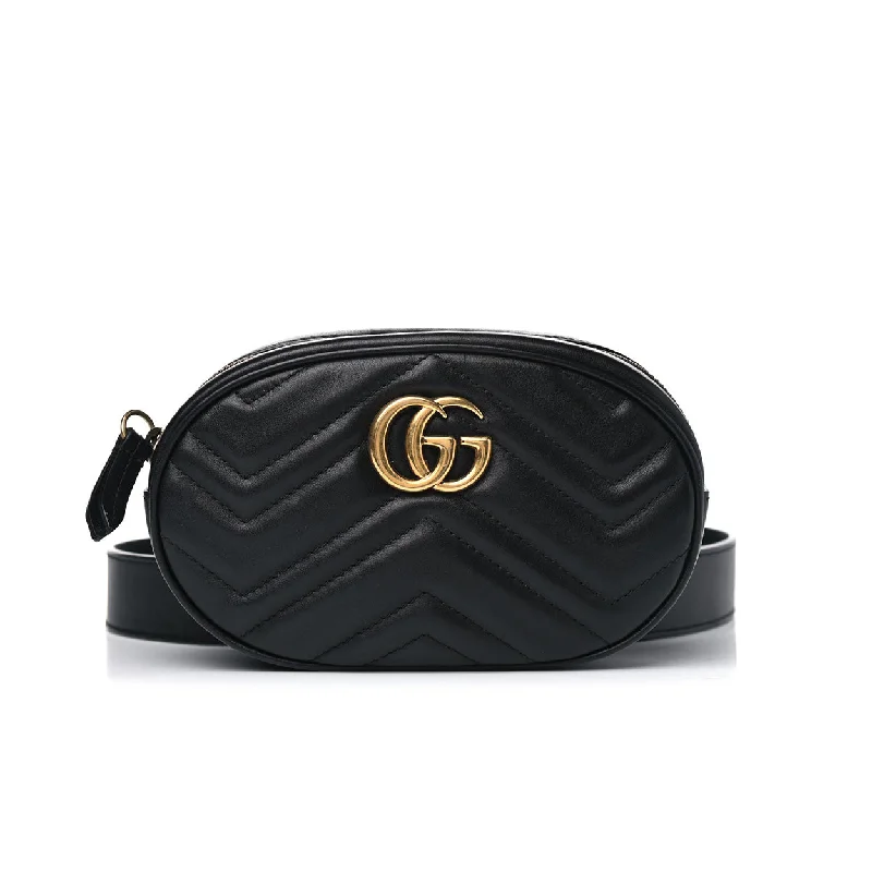 Ladies Gucci handbags with a detachable coin purse insideGucci 476434 DSVRT 1000 Marmont 2.0 Women's Black Matelasse Leather Belt Bag (GG2071)