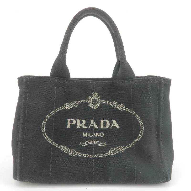 Prada tote bags with a spacious interior and a magnetic - snap closurePRADA Canapa Mini Canvas Hand Bag Purse Black