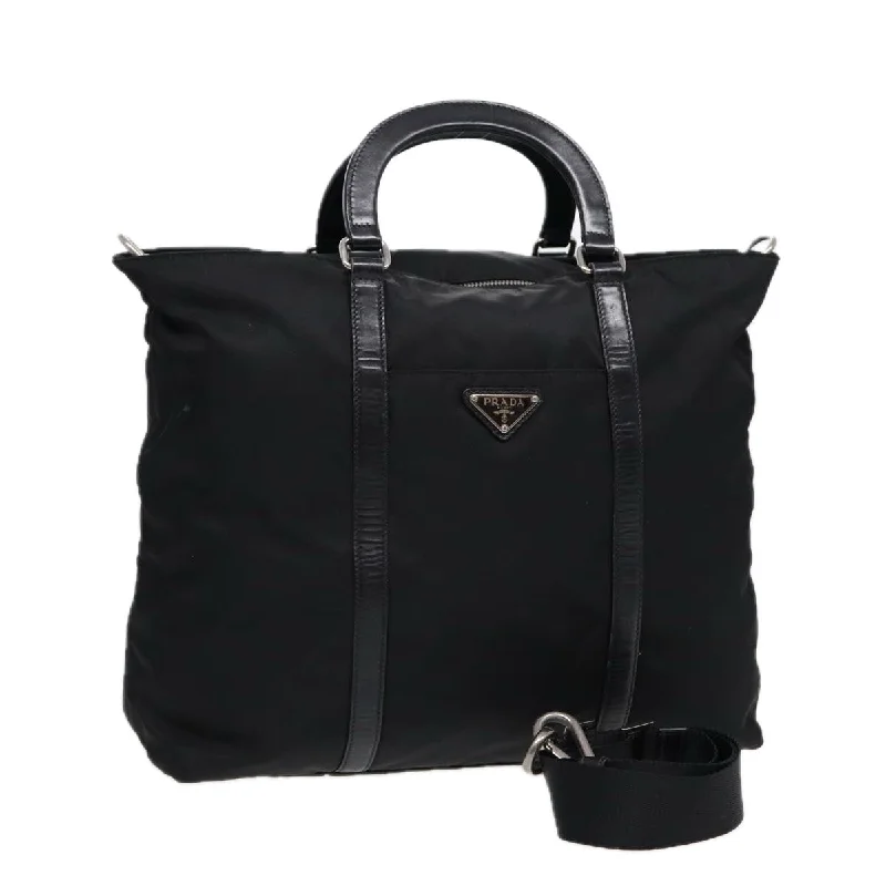 Prada nylon backpacks with a multi - pocket design for better organizationPRADA Hand Bag Nylon 2way Black Silver Auth 89129