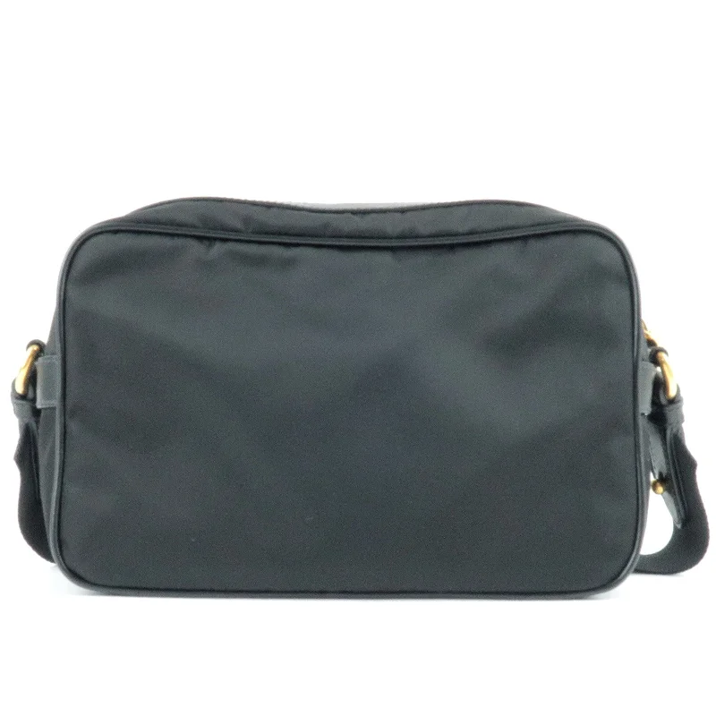 Prada bags with a back - zip pocket for storing valuables securelyPRADA Logo Nylon Leather Shoulder Bag NERO Black 1BH089