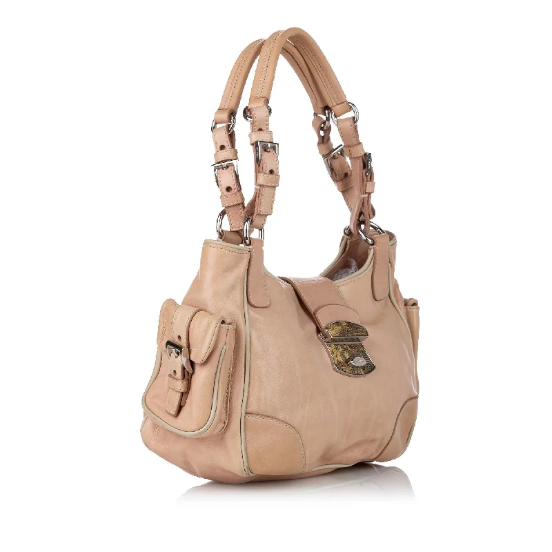 Prada bags with a back - zip pocket for storing valuables securelyPrada Leather Shoulder Bag 33779