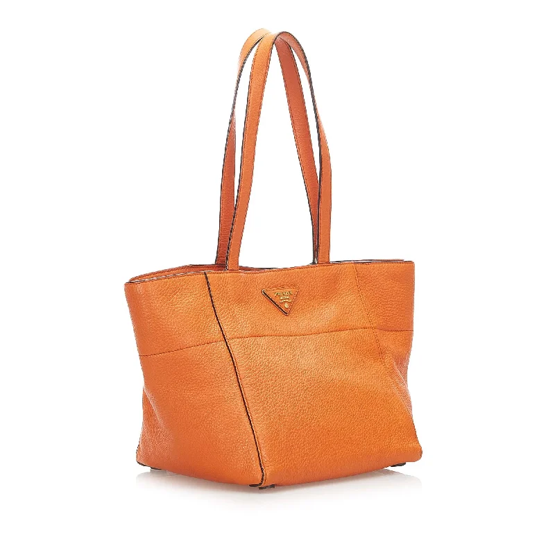 Prada tote bags with a double - handle and shoulder - strap option for easy usePrada Leather Tote Bag 32355