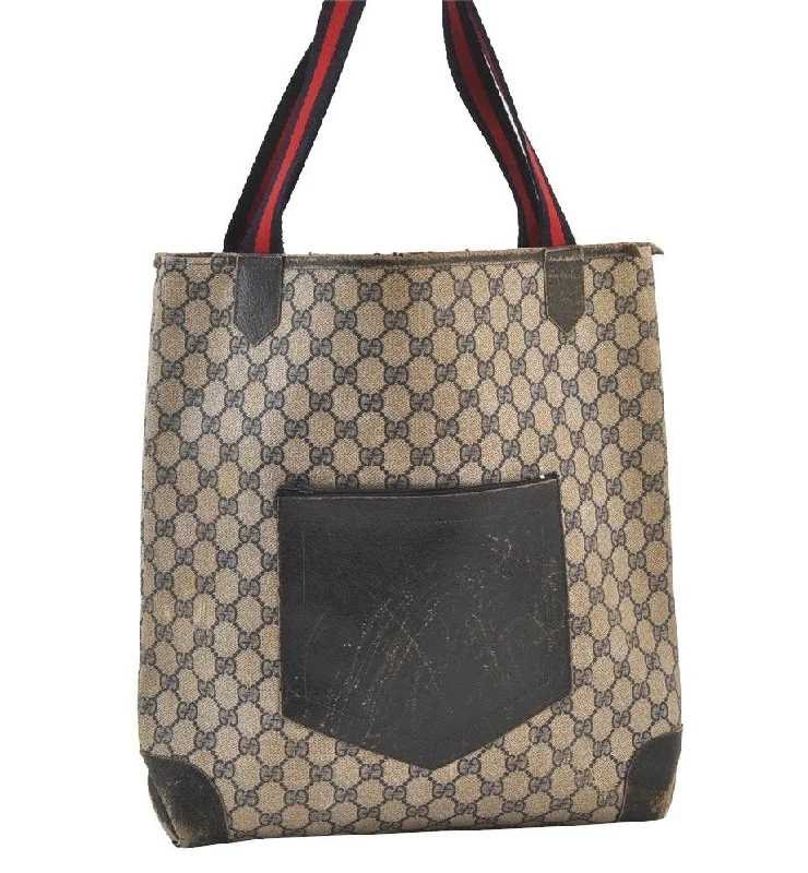 Women Gucci Sylvie bags with a monogram - embossed leatherAuthentic GUCCI Sherry Line Shoulder Tote Bag GG PVC Leather Navy Blue 9190J