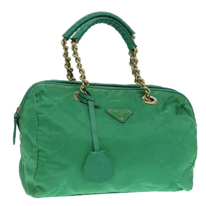 Prada bags with a detachable mobile phone holder for on - the - go conveniencePRADA Hand Bag Nylon Green Gold Auth 86987