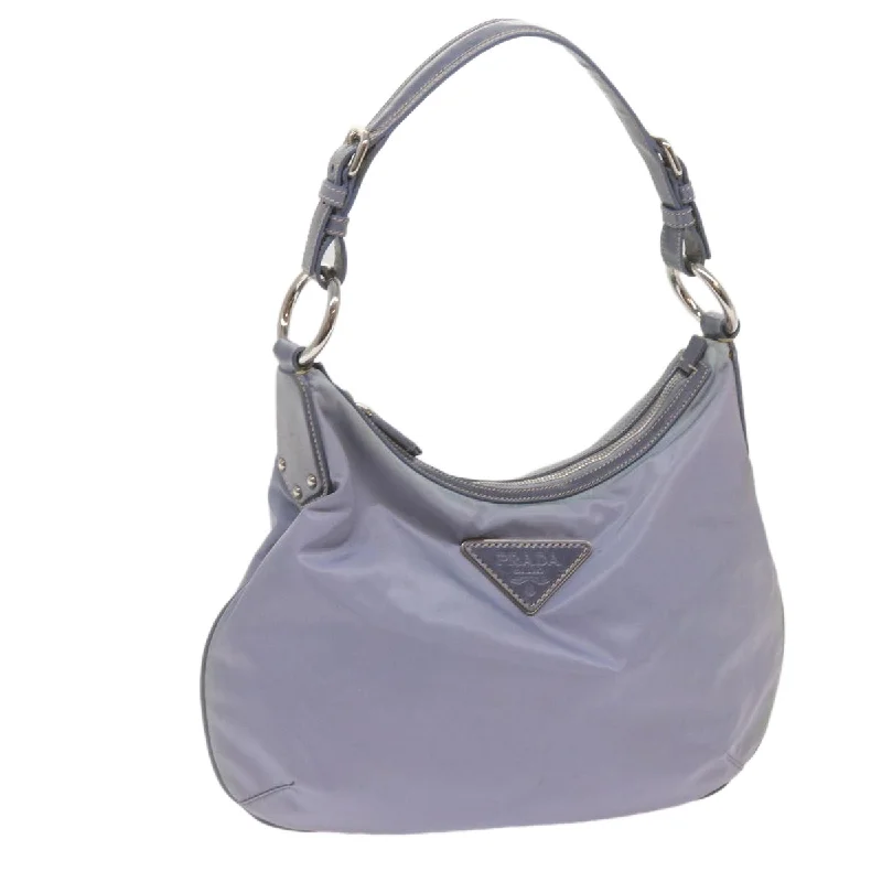 Ladies Prada shoulder bags with a magnetic - closure flap for easy opening and closingPRADA Shoulder Bag Nylon Light Blue Auth 68673