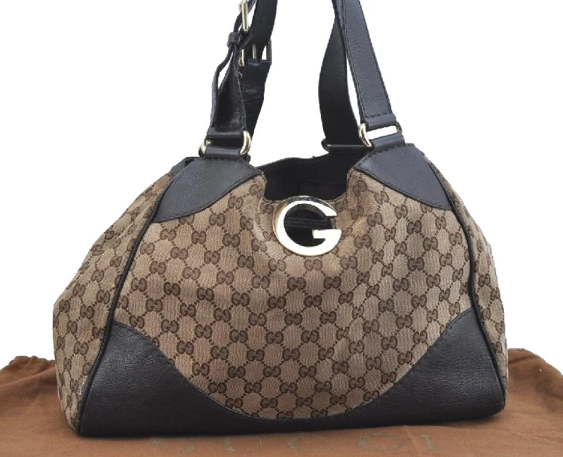 Gucci backpacks for women with a hidden back pocketAuthentic GUCCI Shoulder Hand Bag GG Canvas Leather 223972 Brown K9697