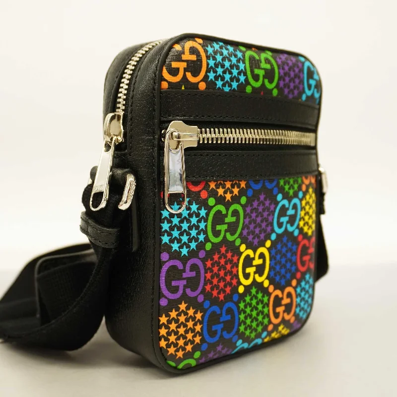 Women Gucci crossbody bags with a woven leather strapGUCCIAuth  GG Psychedelic 598103 PVC Shoulder Bag Black