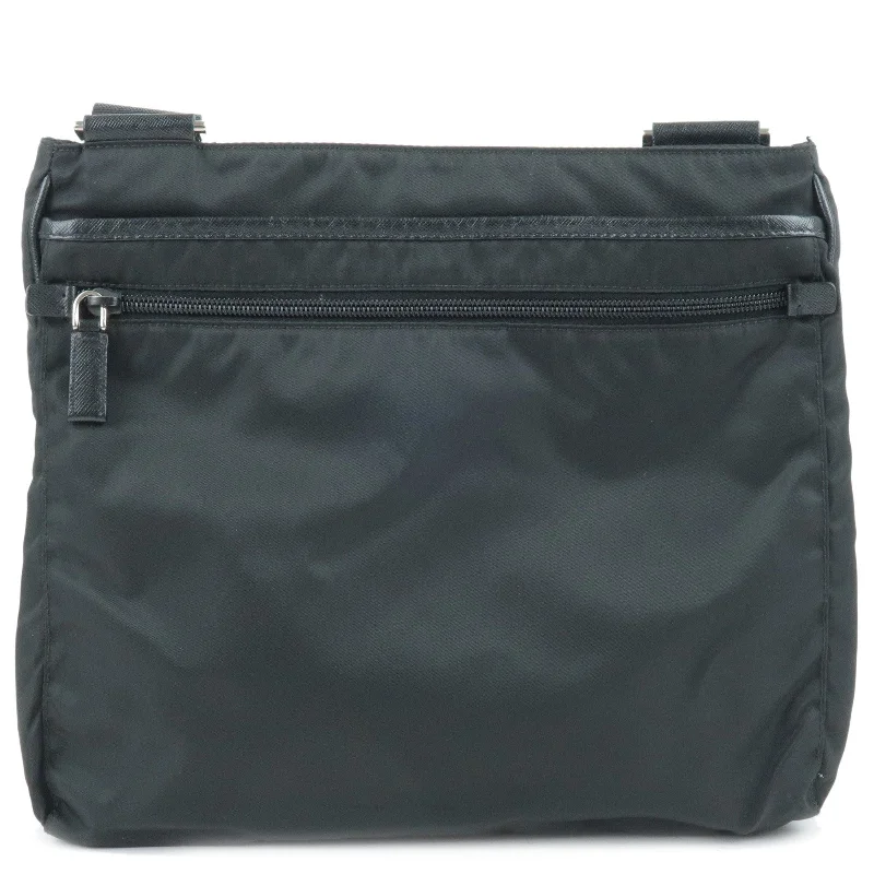 Prada Cahier bags with a leather - wrapped handle for a luxurious feelPRADA Logo Nylon Leather Shoulder Bag NERO Black