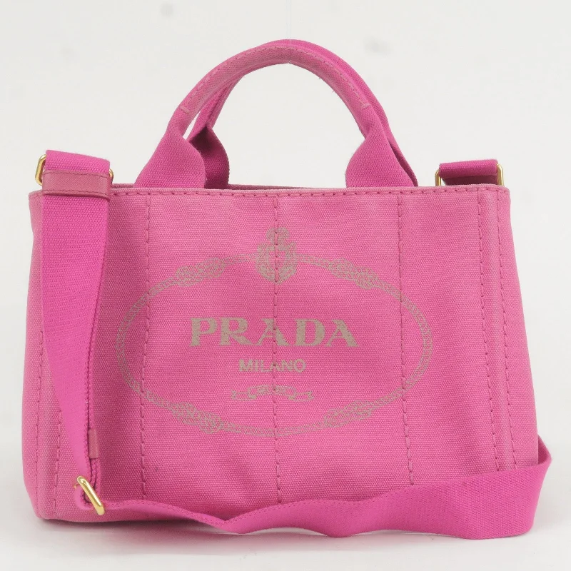 Prada nylon backpacks with a padded back panel for comfort during long - term usePRADA Canapa Mini Canvas 2Way Bag Shoulder Bag Pink B2439G