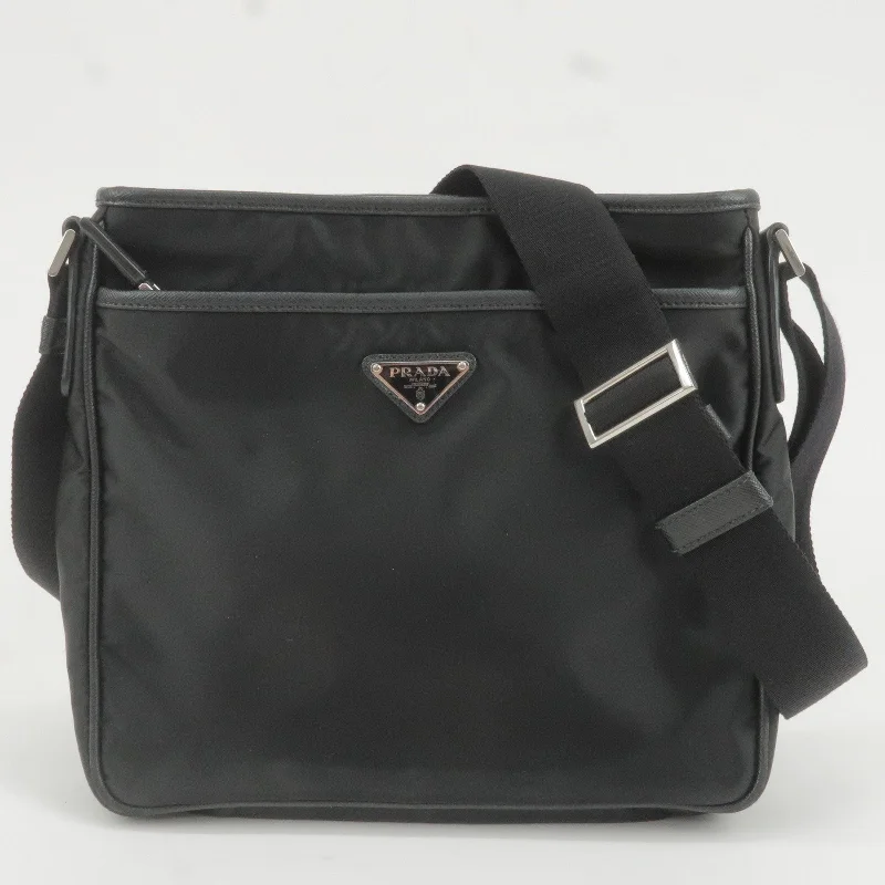 Prada crossbody bags with a woven leather strap for a unique texturePRADA Nylon Leather Shoulder Bag NERO Black 2VH797