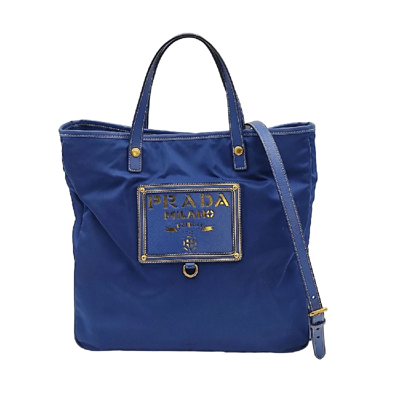 Medium - sized Prada tote bags in classic black for everyday versatilityPrada tote shoulder Bag in light blue nylon with gold logo