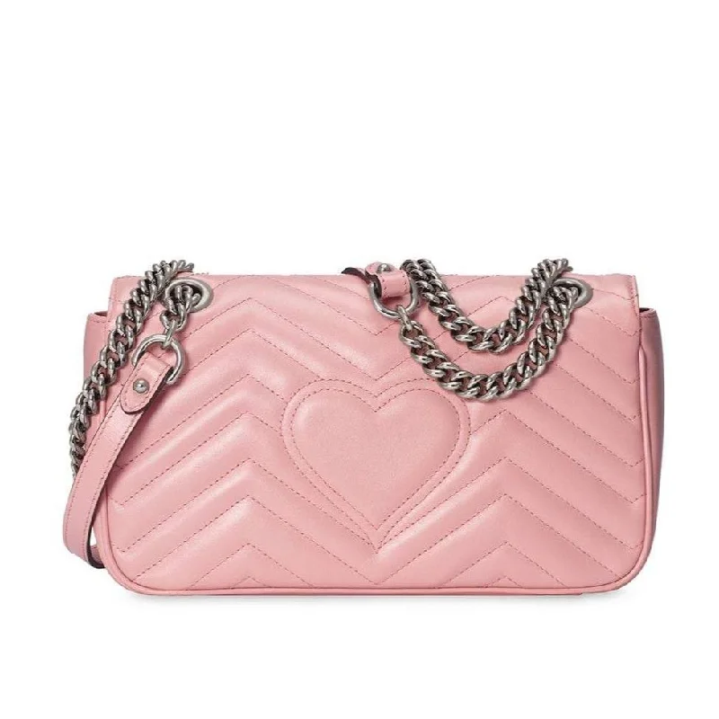 Women Gucci bags with a snap - button closure and a decorative charmGucci 443496 213317 Women's Candy Pink Matellase Leather Shoulder Bag (GG2068)