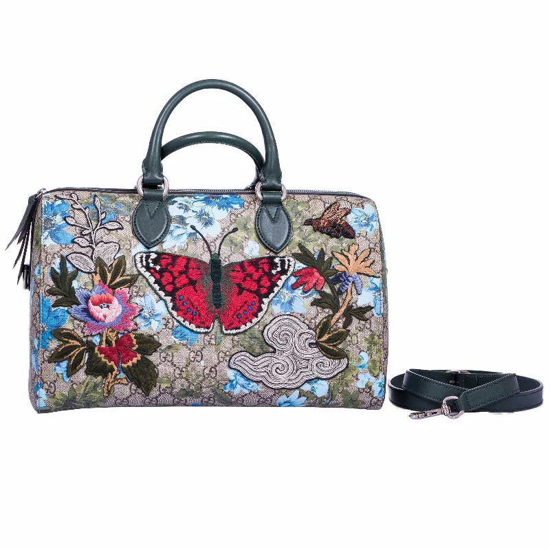 Gucci handbags for women with a beaded trimGucci Linea A Butterfly Embroidered Boston Bag