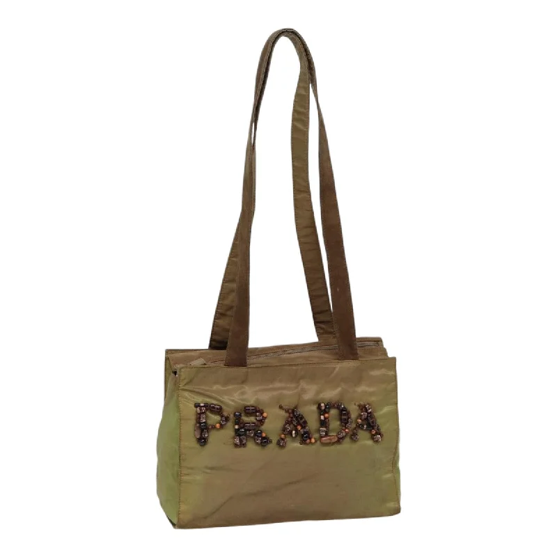 Ladies Prada Galleria bags with a detachable shoulder strapPRADA Shoulder Bag Nylon Khaki Silver Auth bs17238