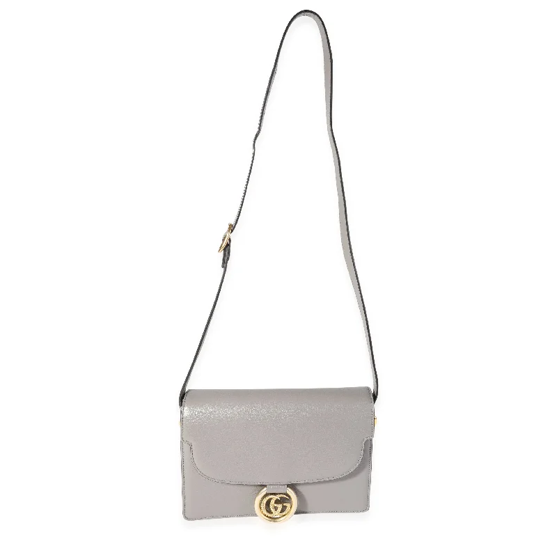 Gucci Marmont bags for women with a contrast - colored interiorGUCCI Gray Leather GG Ring Shoulder Bag