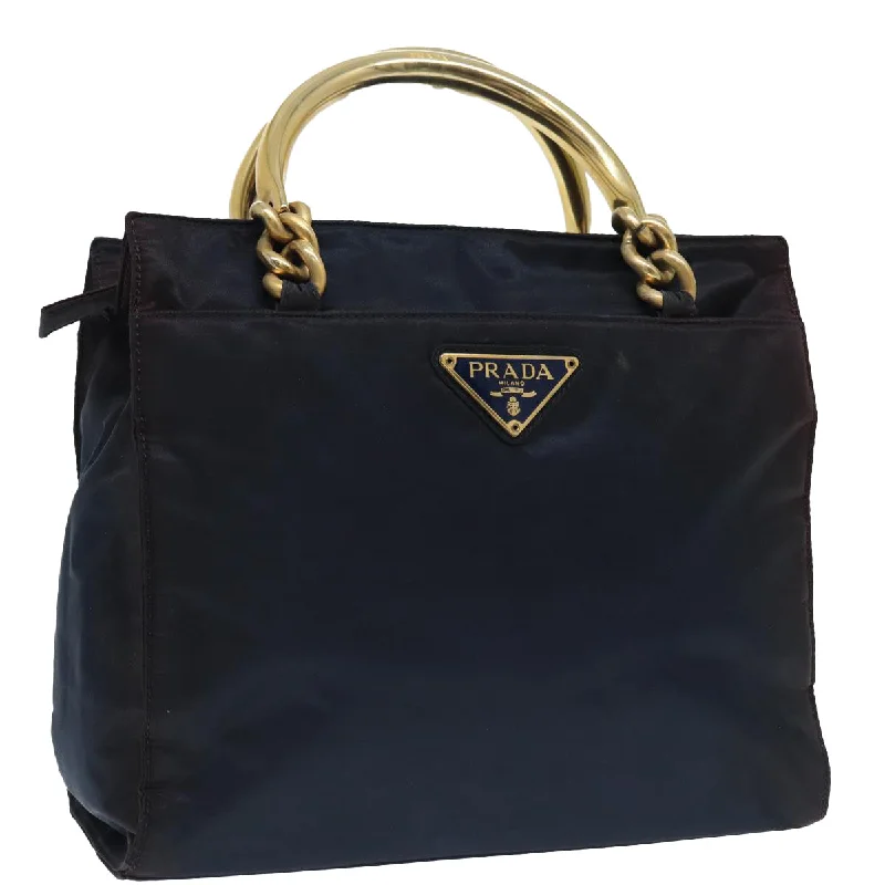 Ladies Prada shoulder bags with a single - handle design for simplicityPRADA Hand Bag Nylon Navy Gold Auth bs17517