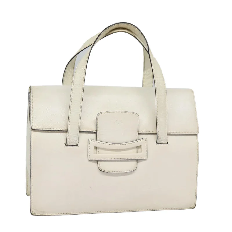 Prada Cleo bags with a crystal - embellished logo for added luxuryPRADA Hand Bag Leather White Gold Auth bs17520