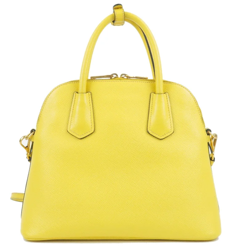 Prada bags with a chain - link trim and a leather body for a modern and stylish edgePRADA Leather 2Way Hand Bag Shoulder Bag Yellow BL0907