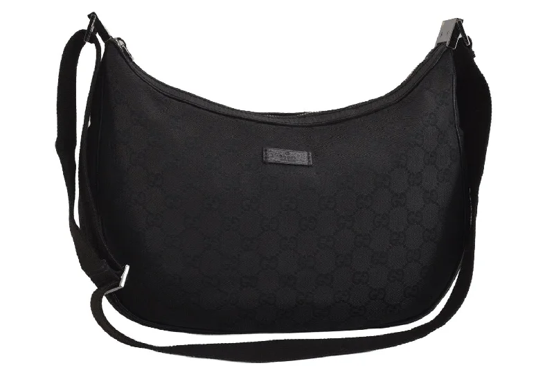 Gucci backpacks for women with a multi - pocket designAuthentic GUCCI Shoulder Cross Body Bag GG Canvas Leather 122790 Black 0012K