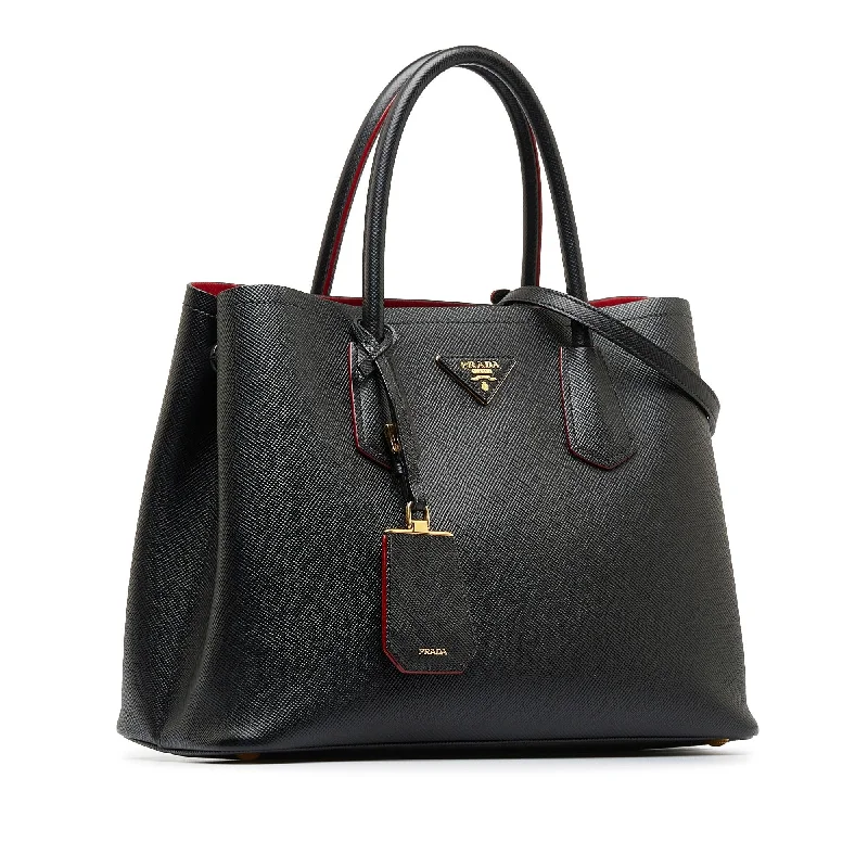 Prada handbags with a metal - framed clasp for durability and stylePrada Medium Saffiano Cuir Double Satchel NYH4yi