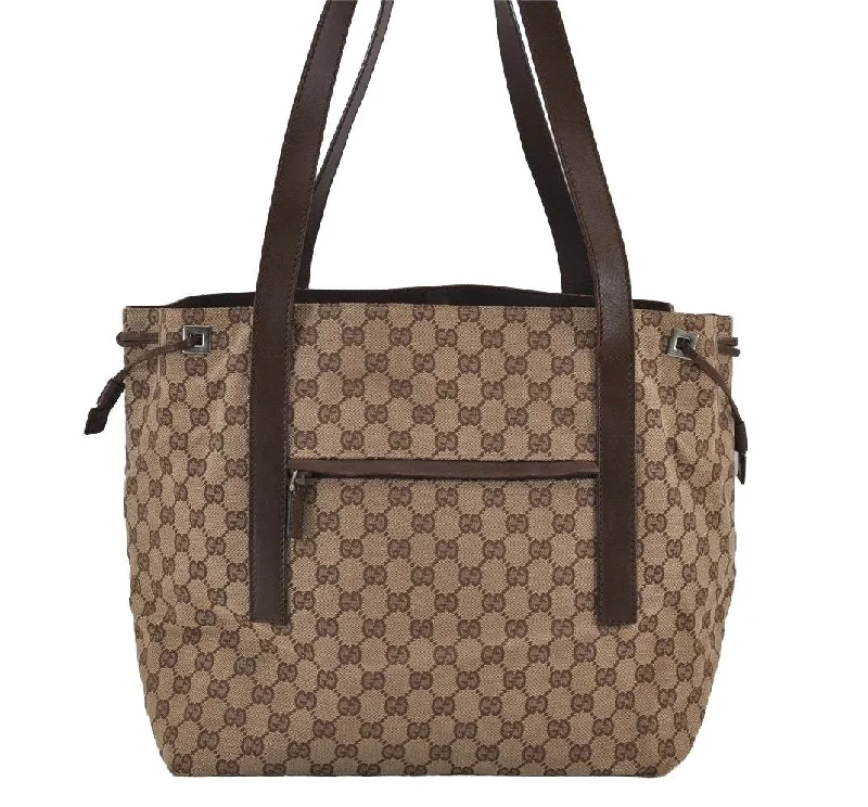 Women Gucci Sylvie bags with a leather - wrapped handleAuthentic GUCCI Vintage Shoulder Tote Bag GG Canvas Leather 30501 Brown 8869J