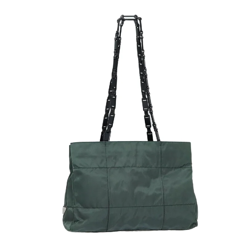 Prada handbags with a patent - leather finish for a shiny and sophisticated appearancePRADA Shoulder Bag Nylon Green Silver Auth bs17753