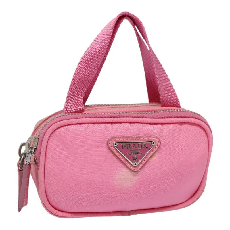 Small - sized Prada Saffiano leather bags for a compact and stylish carryPRADA Mini Hand Bag Nylon Pink Silver Auth 88185