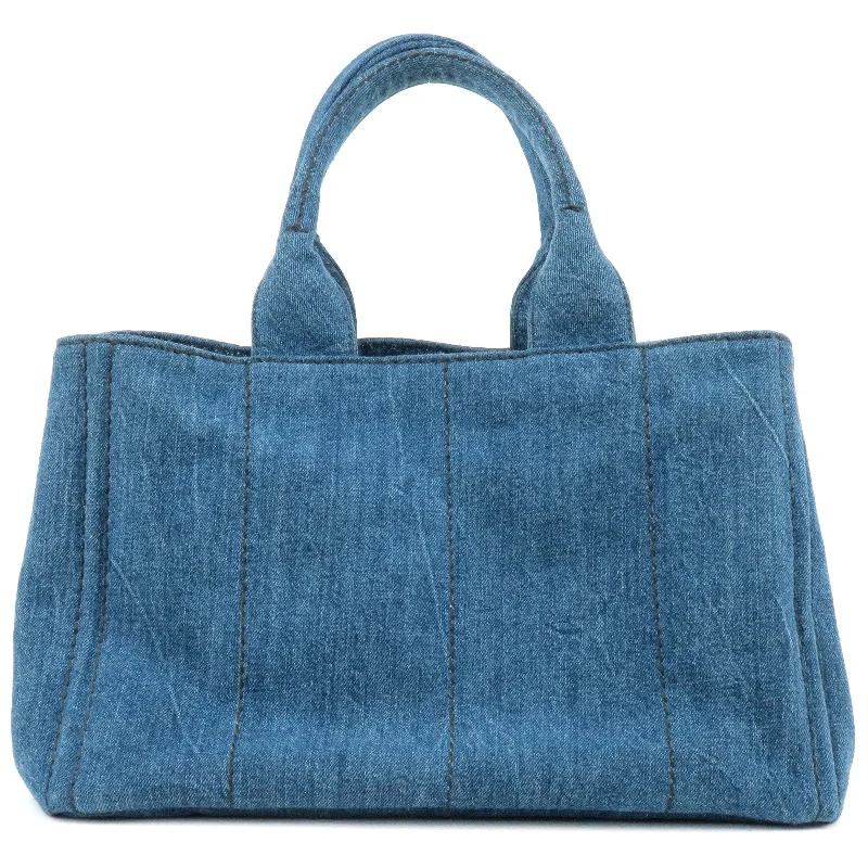 Ladies Prada Galleria bags with a detachable shoulder strapPRADA Logo Canapa Denim Tote Bag Hand Bag Blue B1877B