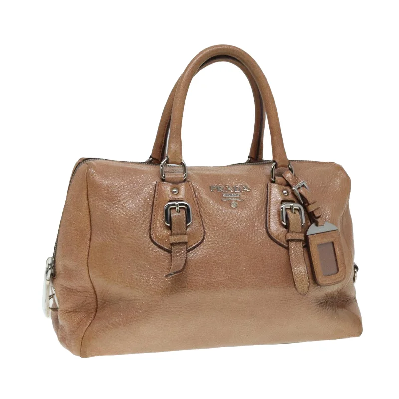 Prada Re - Edizione 2005 bags with a retro - inspired designPRADA Hand Bag Leather Beige Silver Auth bs17215