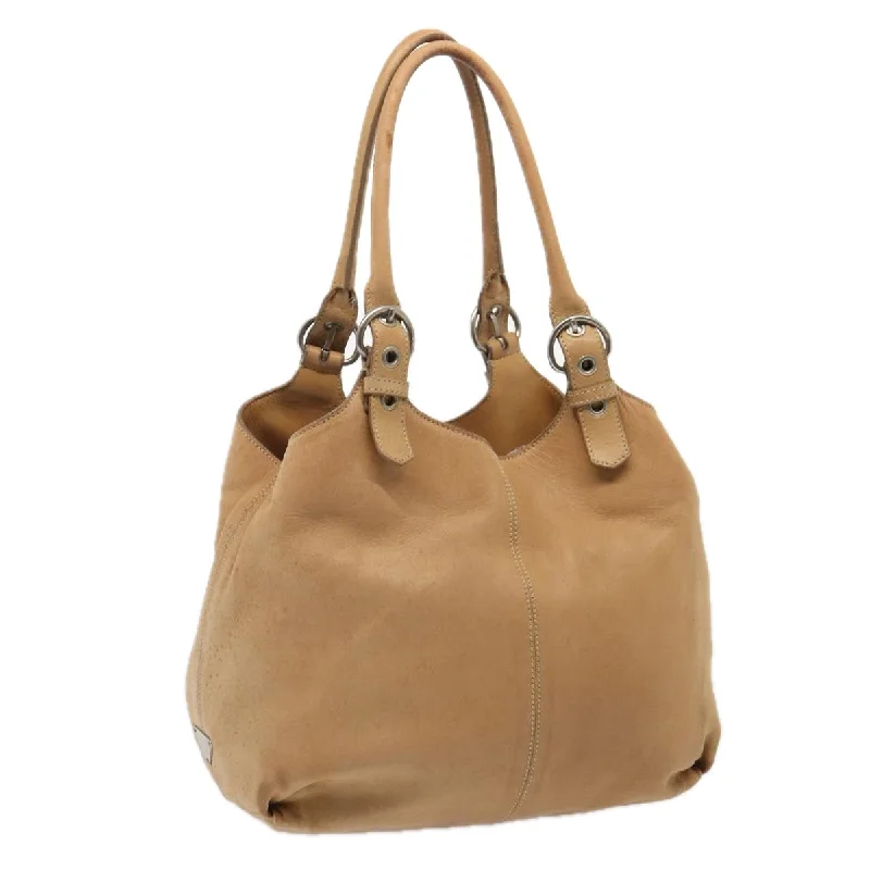 Prada tote bags with a spacious interior and a magnetic - snap closurePRADA Shoulder Bag Leather Beige Silver Auth bs17568