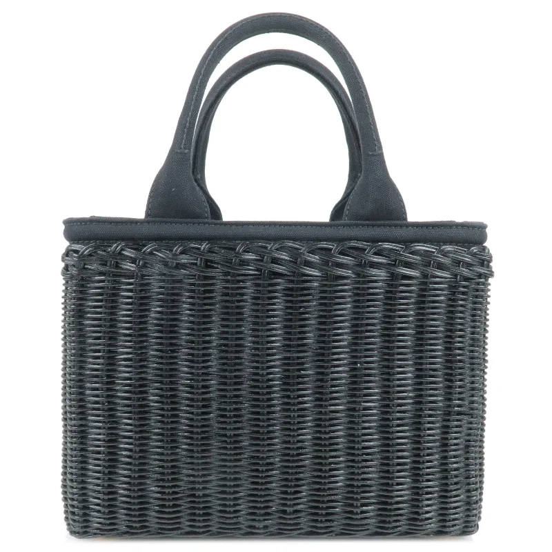 Prada Re - Edizione 2005 bags with a retro - inspired designPRADA Wicker Canvas 2Way Basket Bag Hand Bag Nero Black 1BG835