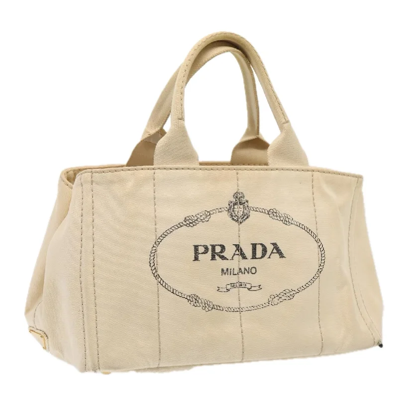 Medium - sized Prada tote bags in classic black for everyday versatilityPRADA Canapa MM Hand Bag Canvas White Gold Auth fm3744